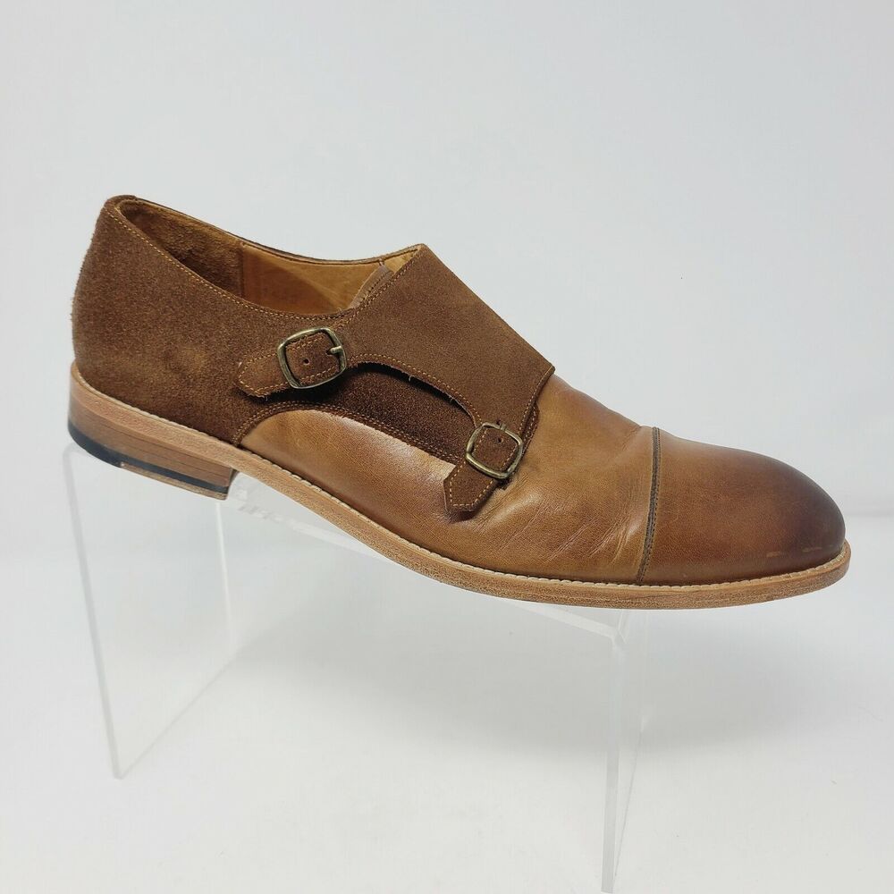 Men’s Millburn Double Monk Strap Dress Shoes 11 M Brown Suede and Leather Italy